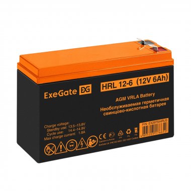 Фотография товара 'Exegate EX297554RUS Аккумуляторная батарея HRL 12-6 (12V 6Ah 1224W, клеммы F2)'
