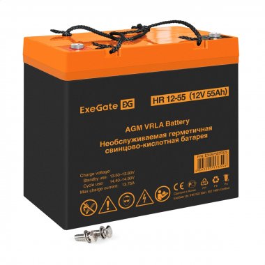 Фотография товара 'Exegate EX297557RUS Аккумуляторная батарея HR 12-55 (12V 55Ah, болт М6)'