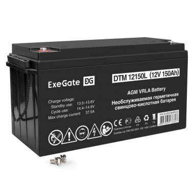 Фотография товара 'Exegate EX297563RUS Аккумуляторная батарея DTM 12150L (12V 150Ah, болт М8)'