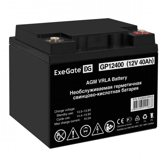 Фотография товара 'Exegate EX282978RUS Аккумуляторная батарея GP12400 (12V 40Ah, болт М6)'