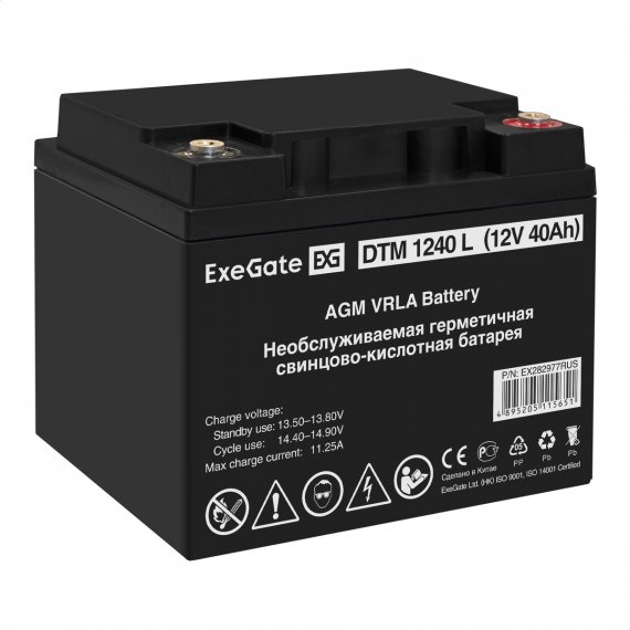 Фотография товара 'Exegate EX282977RUS Аккумуляторная батарея DTM 1240 L (12V 40Ah, болт М6)'