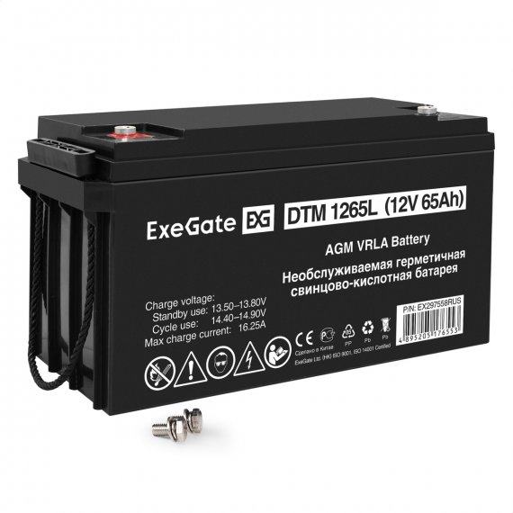 Фотография товара 'Exegate EX297558RUS Аккумуляторная батарея DTM 1265L (12V 65Ah, болт М6)'