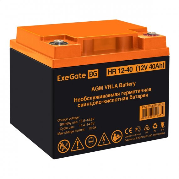 Фотография товара 'Exegate EX282979RUS Аккумуляторная батарея HR 12-40 (12V 40Ah, болт М6)'