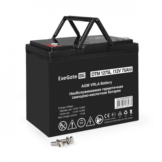 Фотография товара 'Exegate EX297560RUS Аккумуляторная батарея DTM 1275L (12V 75Ah, болт М6)'