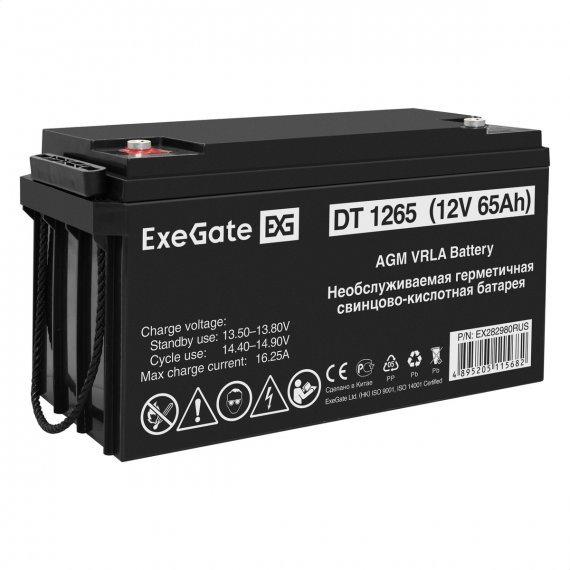 Фотография товара 'Exegate EX282980RUS Аккумуляторная батарея DT 1265 (12V 65Ah, болт М6)'
