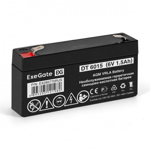 Фотография товара 'Exegate EX285770RUS Аккумуляторная батарея DT 6015 (6V 1.5Ah, клеммы F1)'