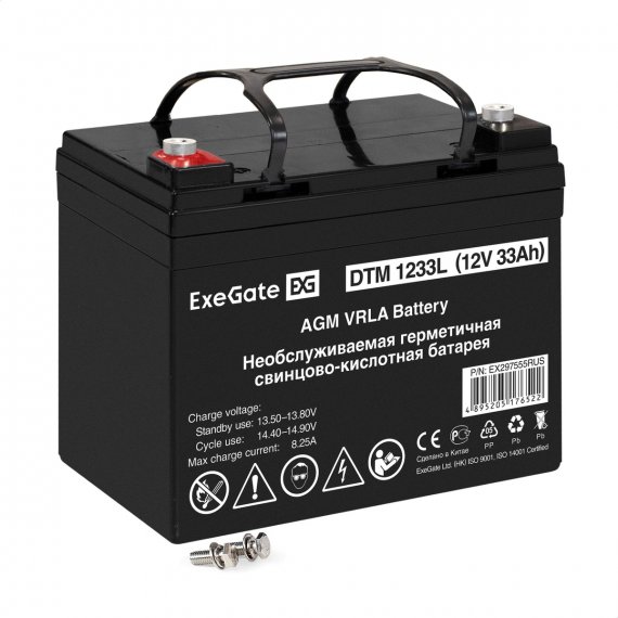 Фотография товара 'Exegate EX297555RUS Аккумуляторная батарея DTM 1233L (12V 33Ah, болт М6)'